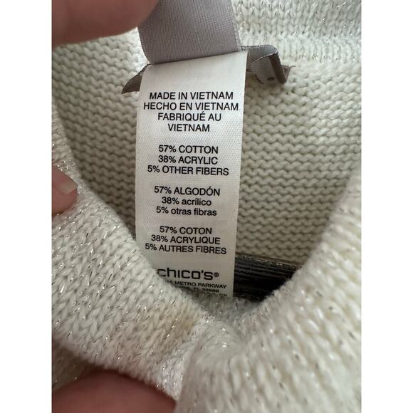 Chico's Ombre Cowl Neck Silver Shimmer Poncho Sweater Size S/M - Picture 5 of 6